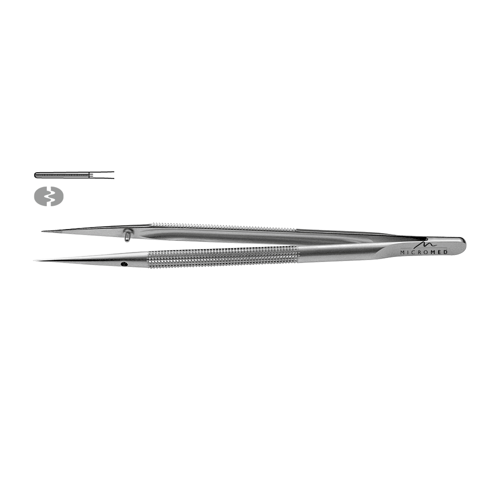 Micro-Forceps straight, length 210 mm tip 1,1 mm atraumatic Round handle Ø 8 mm