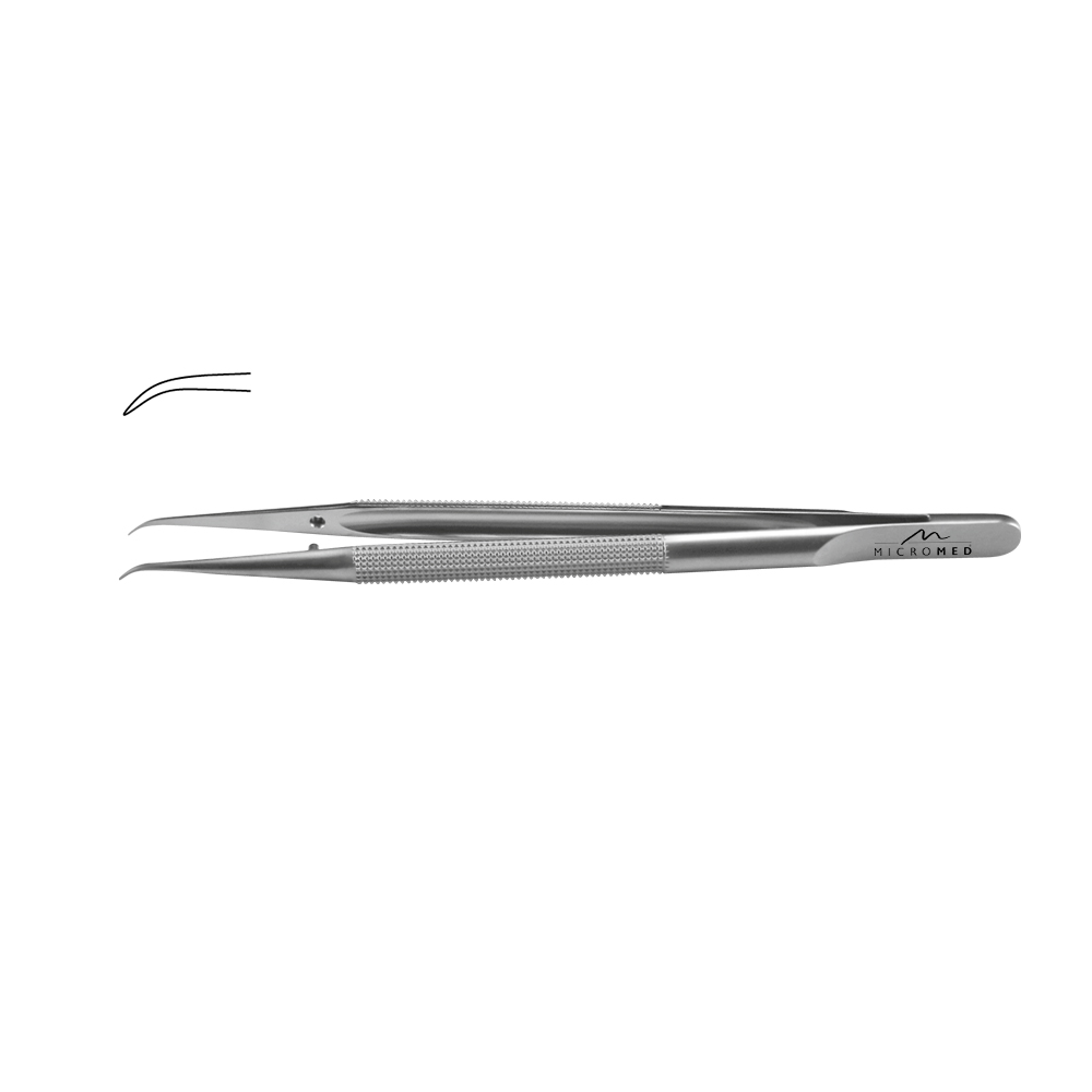 Micro-Forceps angulated, length 180 mm tip without plateau, smooth 0,3 mm Round handle Ø 8 mm