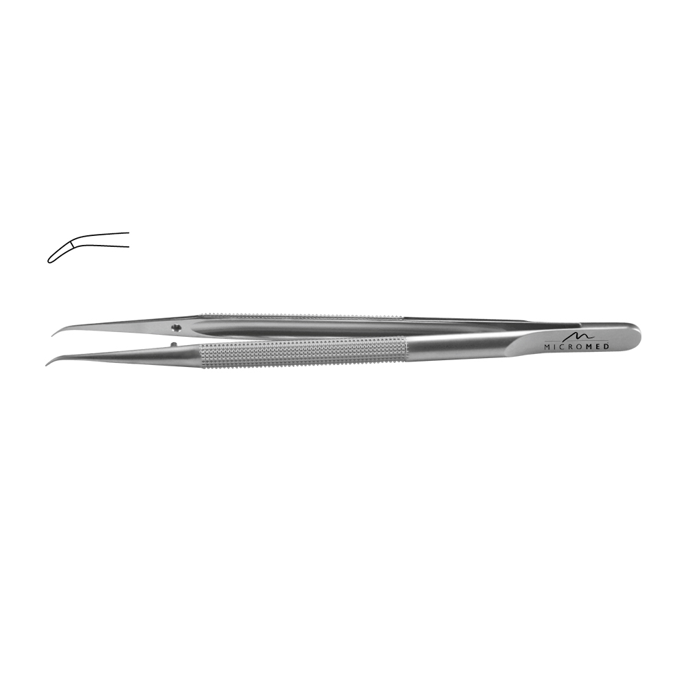 Micro-Forceps angulated, length 210 mm tip with plateau, smooth 0,6 mm Round handle Ø 8 mm