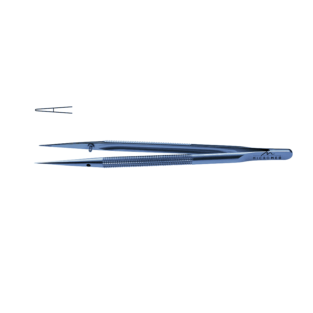 Micro-Forceps titanium straight, L 180mm tip with plateau, diamond-coated 0,6 mm Round handle Ø 8 mm