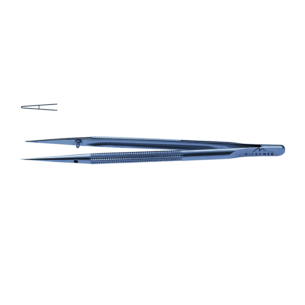 Micro-Forceps titanium straight, L 210m tip with plateau, diamond-coated 0,6 mm Round handle Ø 8 mm