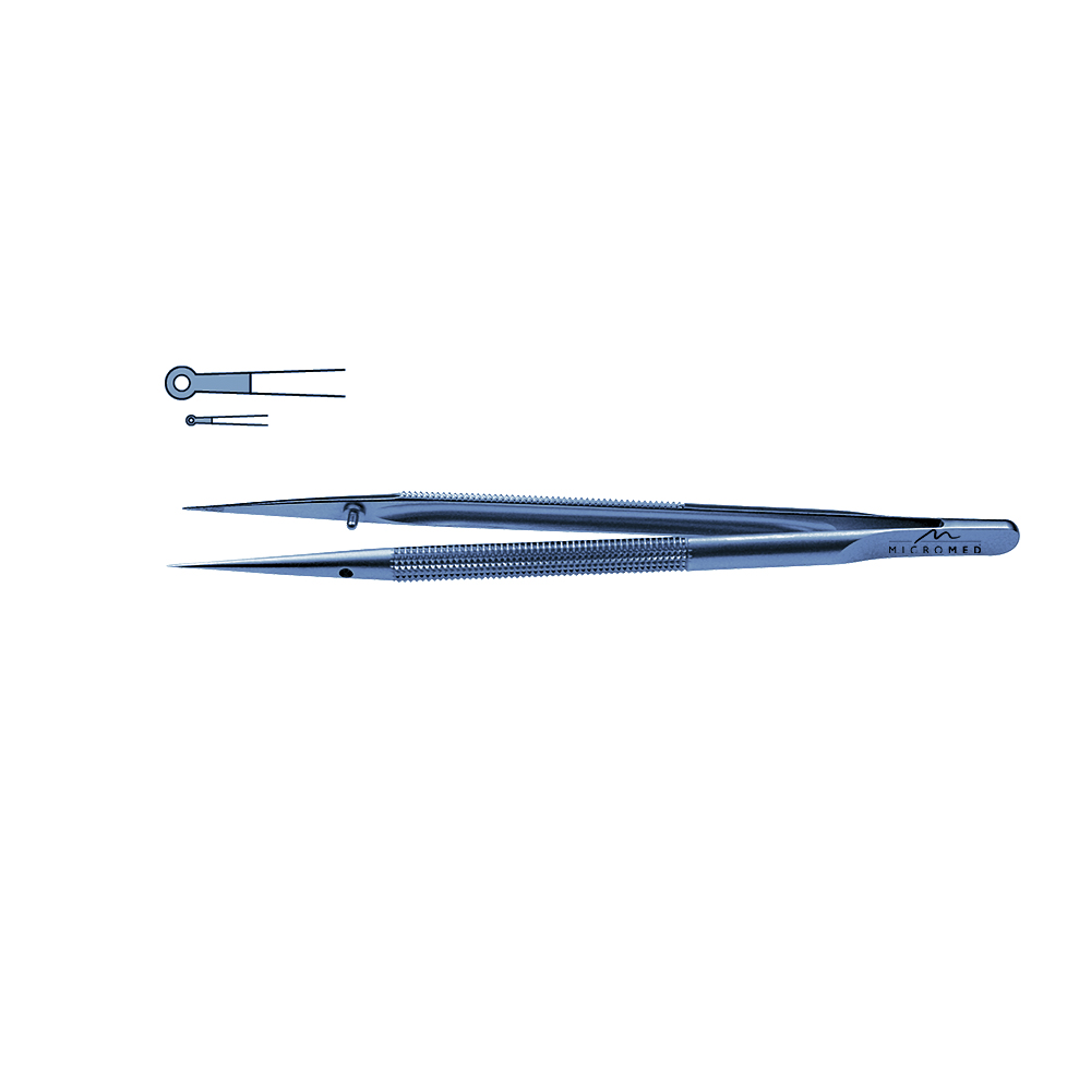 Micro-Forceps titanium straight L 150 mm tip diamond-coated with ring 1,0 x 0,5mm Round handle Ø 8 mm