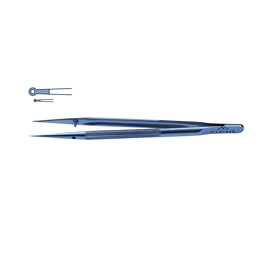 Micro-Forceps titanium straight L 180 mm tip diamond-coated with ring 1,0 x 0,5mm Round handle Ø 8 mm