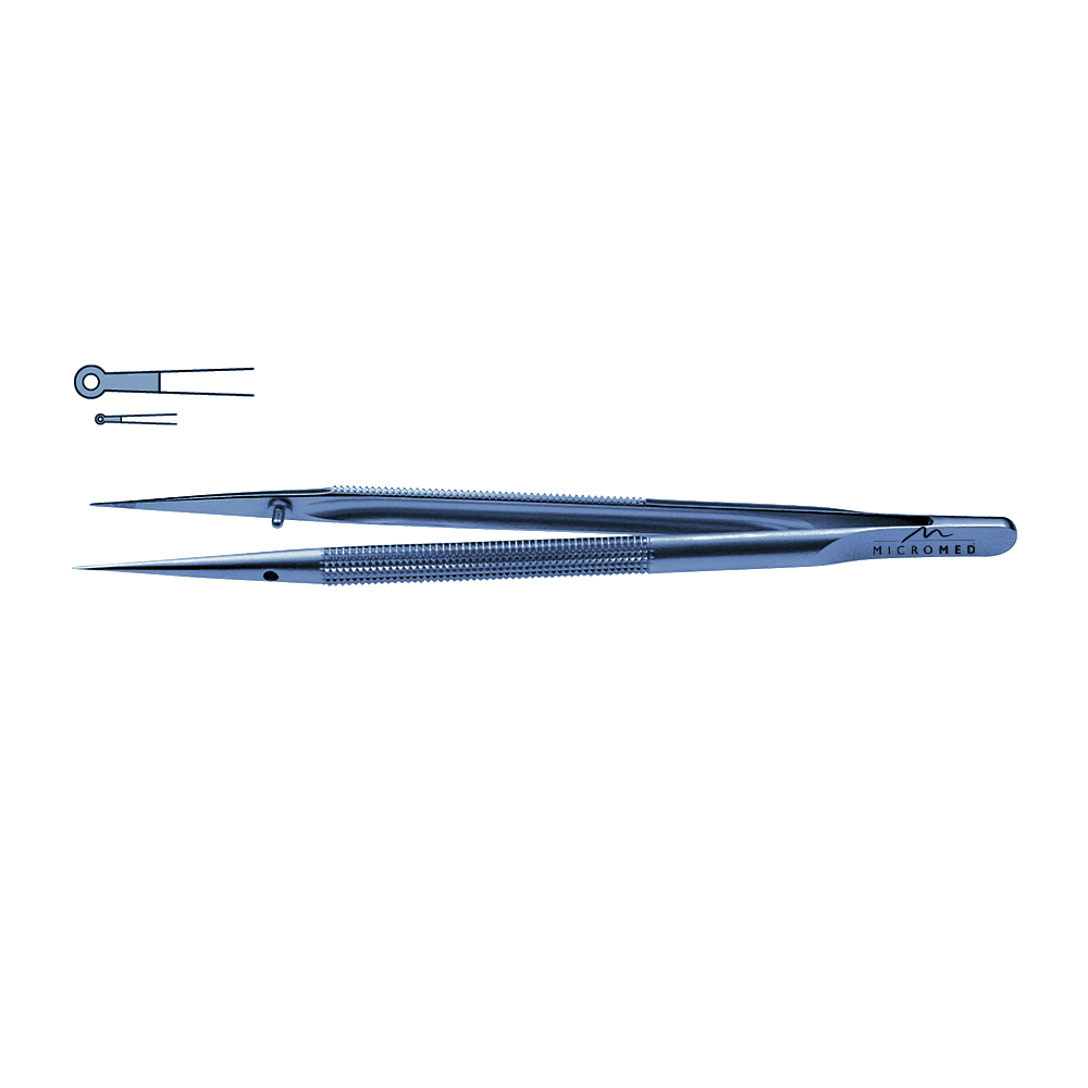 Micro-Forceps titanium straight L 210 mm tip diamond-coated with ring 1,0 x 0,5mm Round handle Ø 8 mm