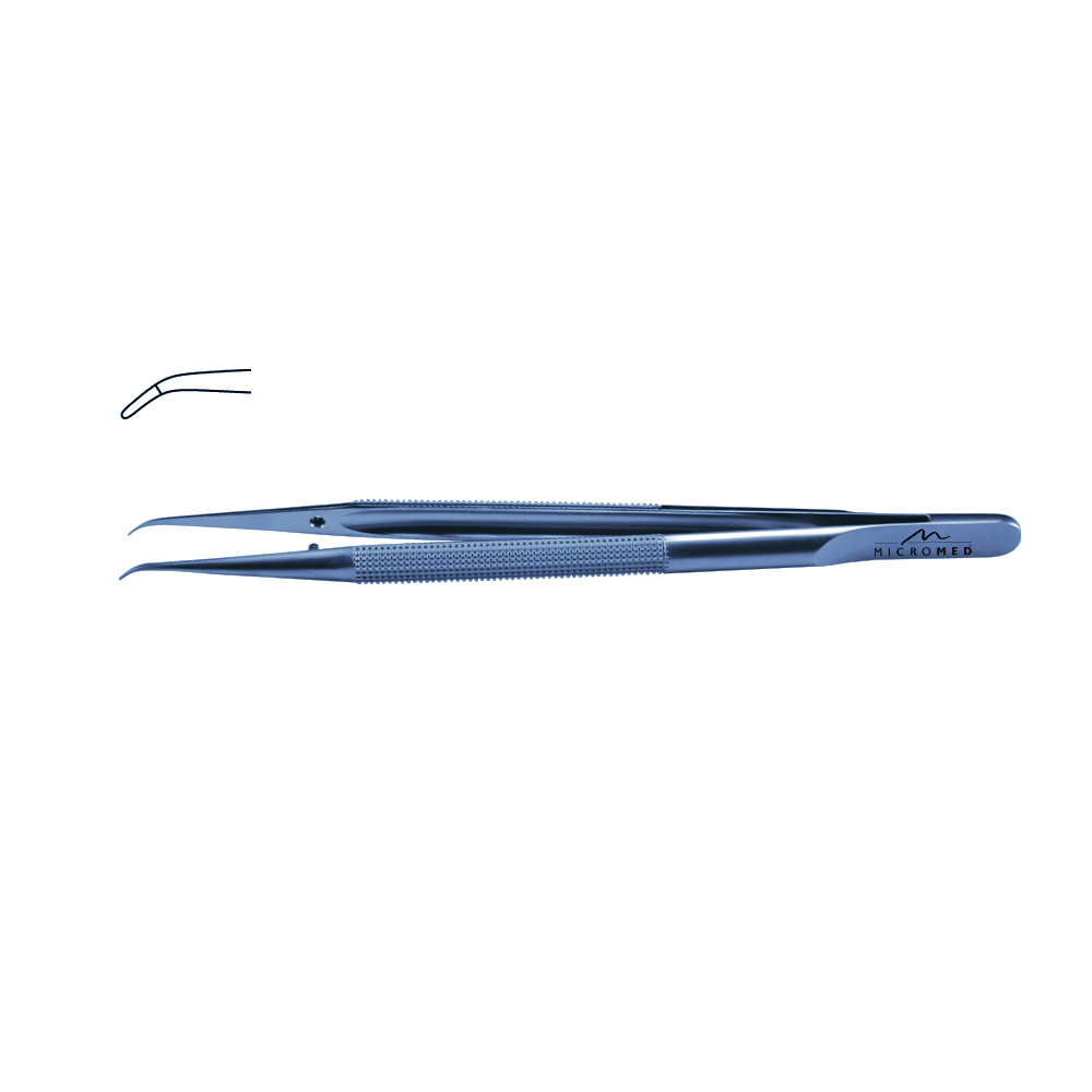 Micro-Forceps titanium angulated,L 180mm tip with plateau, diamond-coated 0,8 mm Round handle Ø 8 mm