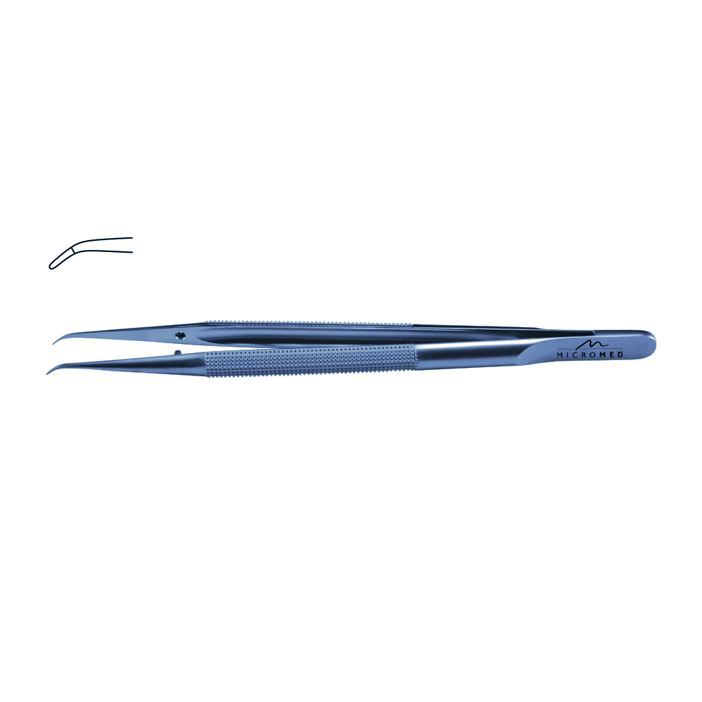 Micro-Forceps titanium angulated,L 210mm tip with plateau, diamond-coated 0,8 mm Round handle Ø 8 mm