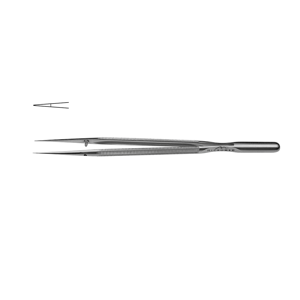 Micro-Forceps straight, length 180 mm tip with plateau, smooth 0,1 mm Round handle Ø 8 mm and counter balance