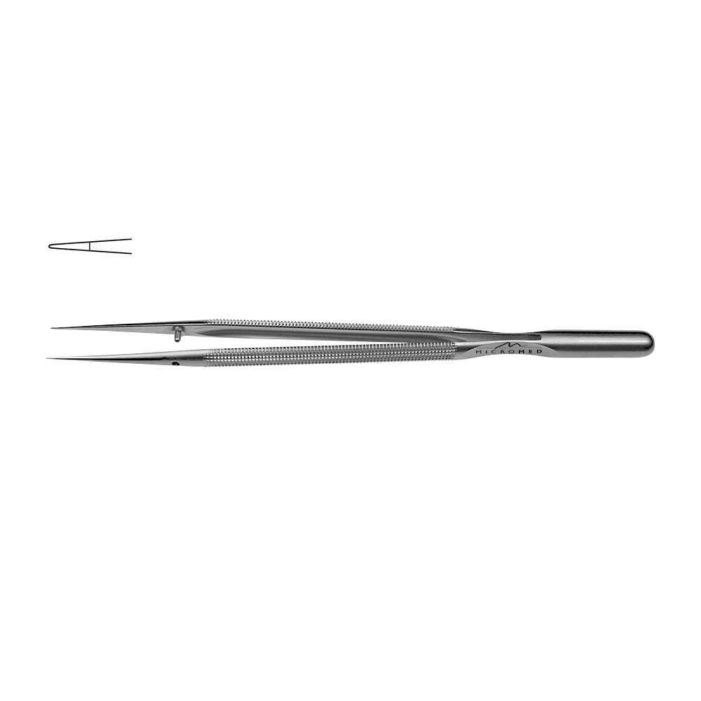 Micro-Forceps straight, length 210 mm tip with plateau, smooth 0,6 mm Round handle Ø 8 mm and counter balance