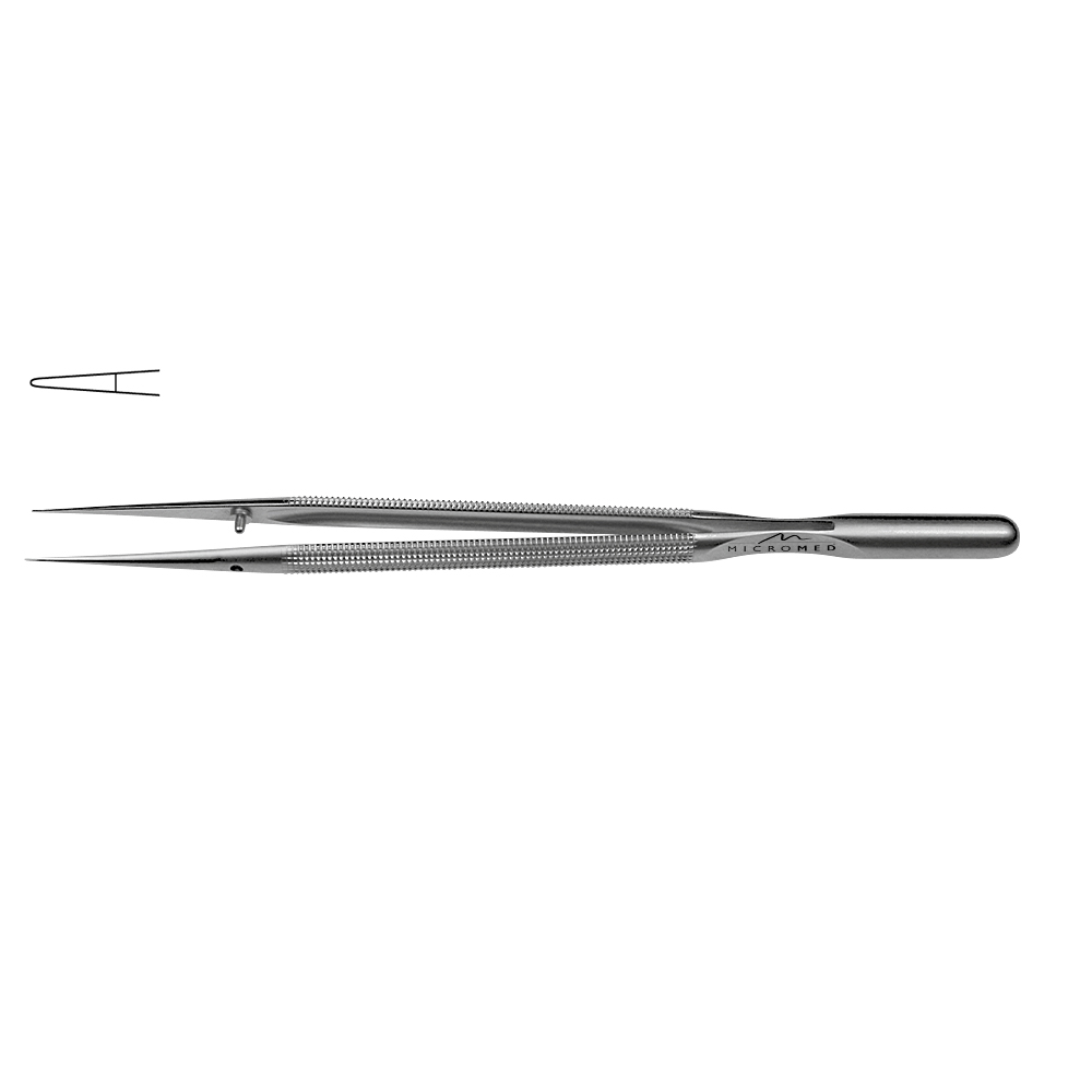 Micro-Forceps straight, length 230 mm tip with plateau, smooth 0,8 mm Round handle Ø 8 mm and counter balance