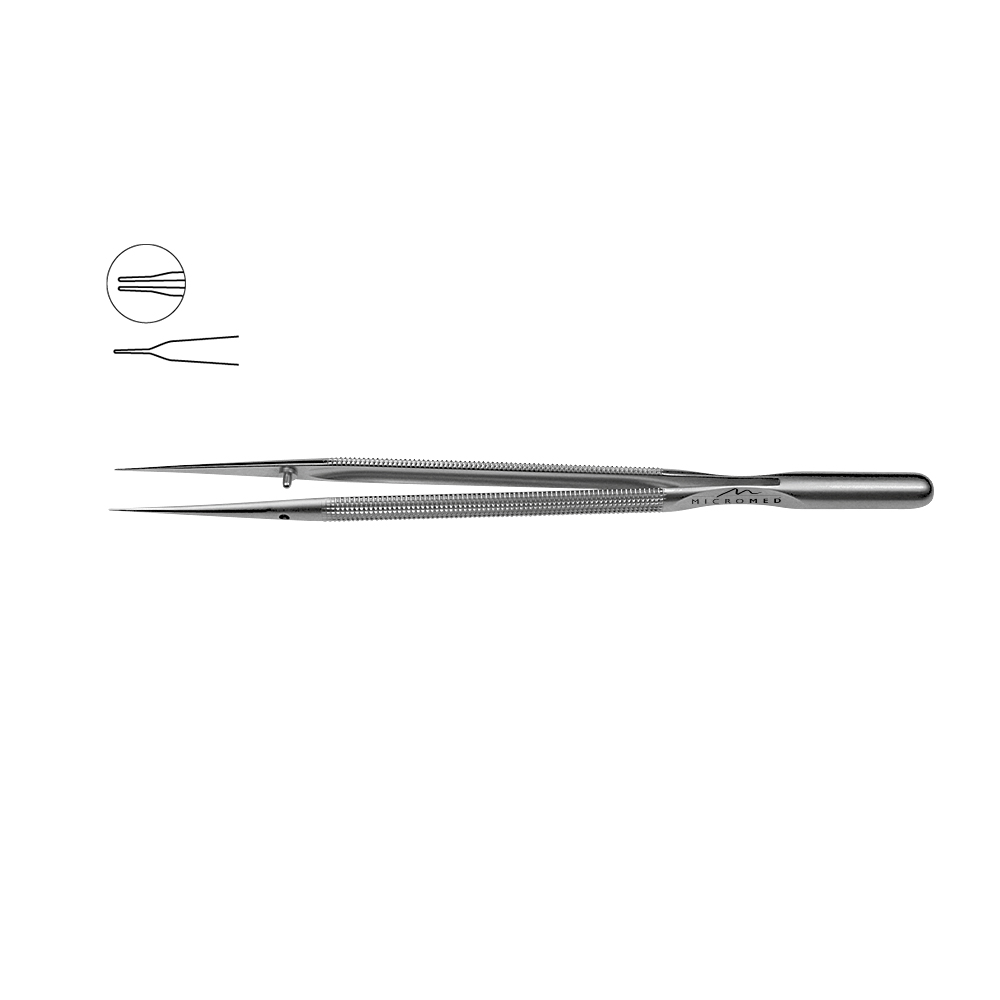 Dilator straight, length 180 mm, tip 0,3 x 4 mm, round handle Ø 8 mm, with counter balance