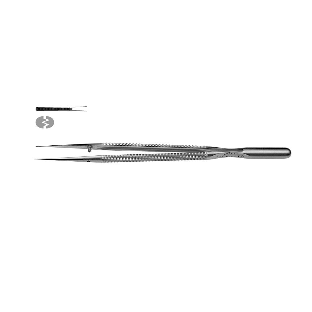 Micro-Forceps straight, length 180 mm tip 1,1 mm atraumatic Round handle Ø 8 mm and counter balance