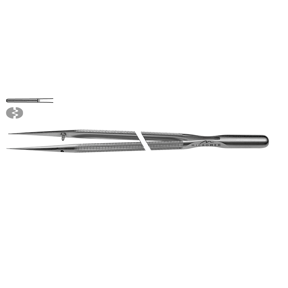 Micro-Forceps straight, length 250 mm tip 1,2 mm atraumatic DE BAKEY Round handle Ø 10 mm and counter balance