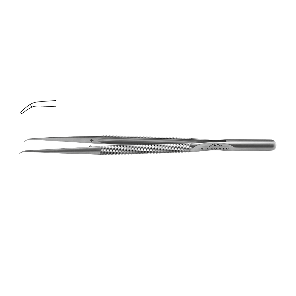 Micro-Forceps angulated, length 210 mm tip with plateau, smooth 0,6 mm Round handle Ø 8 mm and counter balance