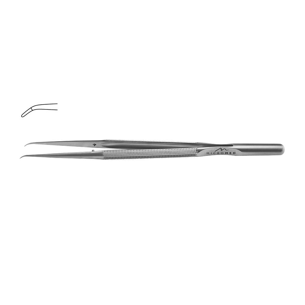 Micro-Forceps angulated, length 210 mm tip with plateau, smooth 0,8 mm Round handle Ø 8 mm and counter balance