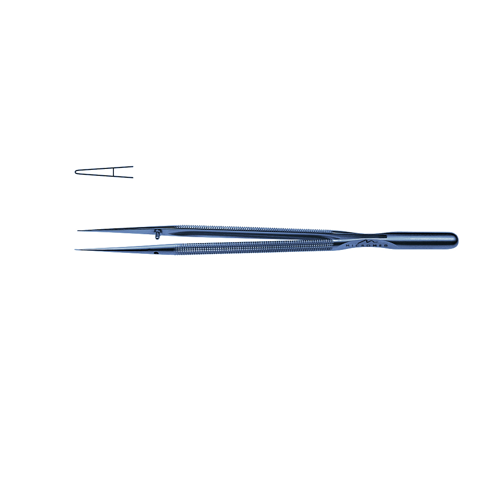 Forceps straight, length 150 mm,titanium tip with plateau, diamond-coated 0,8 mm Round handle Ø 8 mm and counter balance