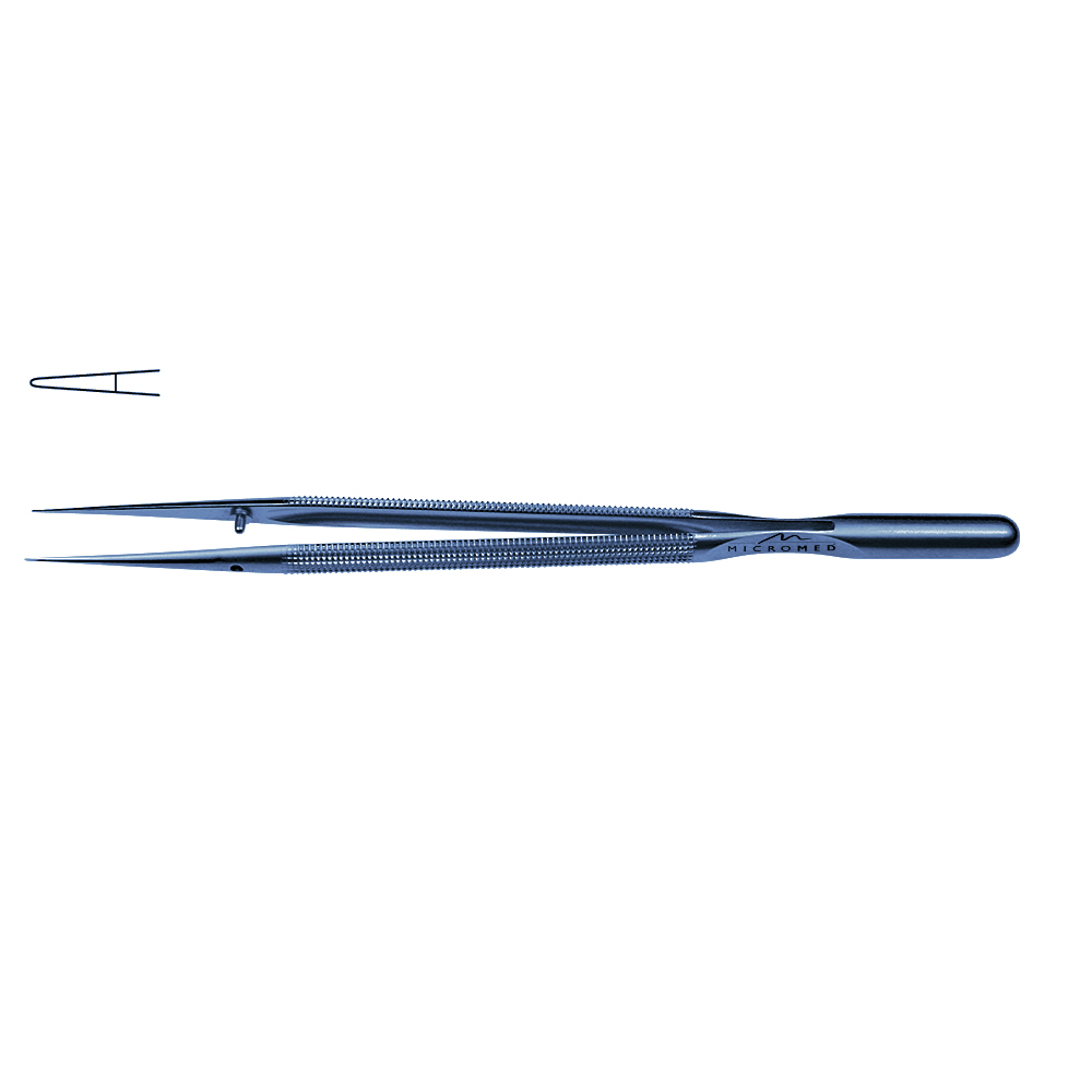 Forceps straight, length 230 mm,titanium tip with plateau, diamond-coated 0,8 mm Round handle Ø 8 mm and counter balance