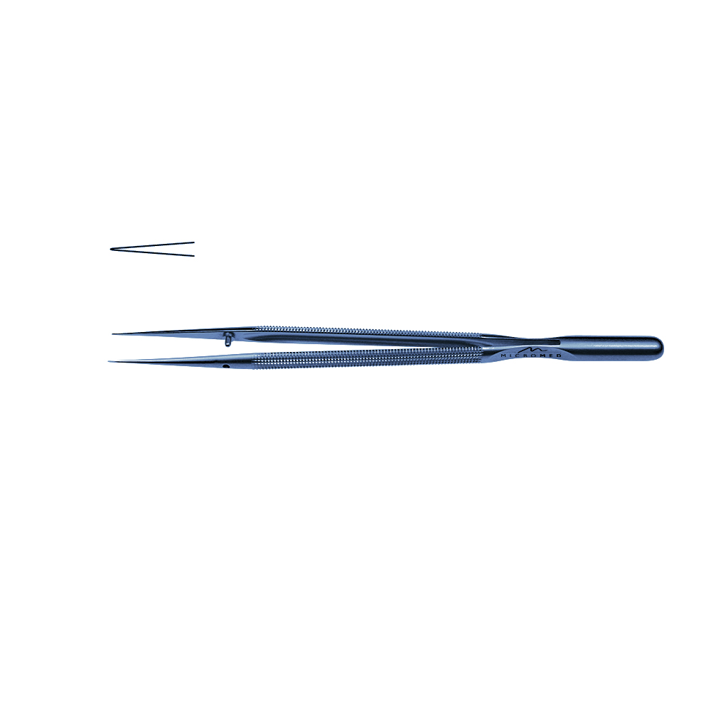 Micro-Forceps straight, length 150 mm tip diamond-coated 0,3 mm, titanium Round handle Ø 8 mm and counter balance