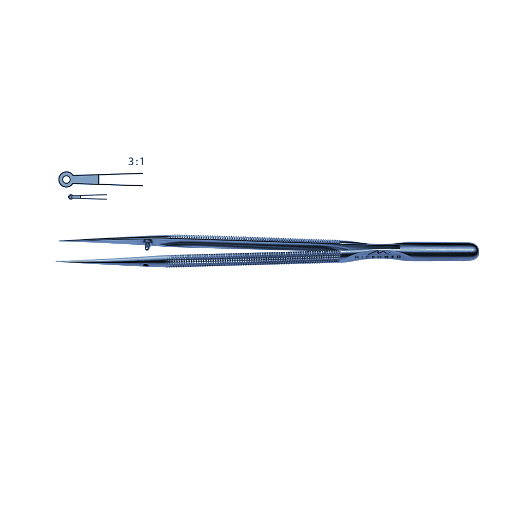 Micro-Forceps titanium straight L 180 mm tip diamond-coated with ring 1,0 x 0,5mm Round handle Ø 8 mm and counter balance