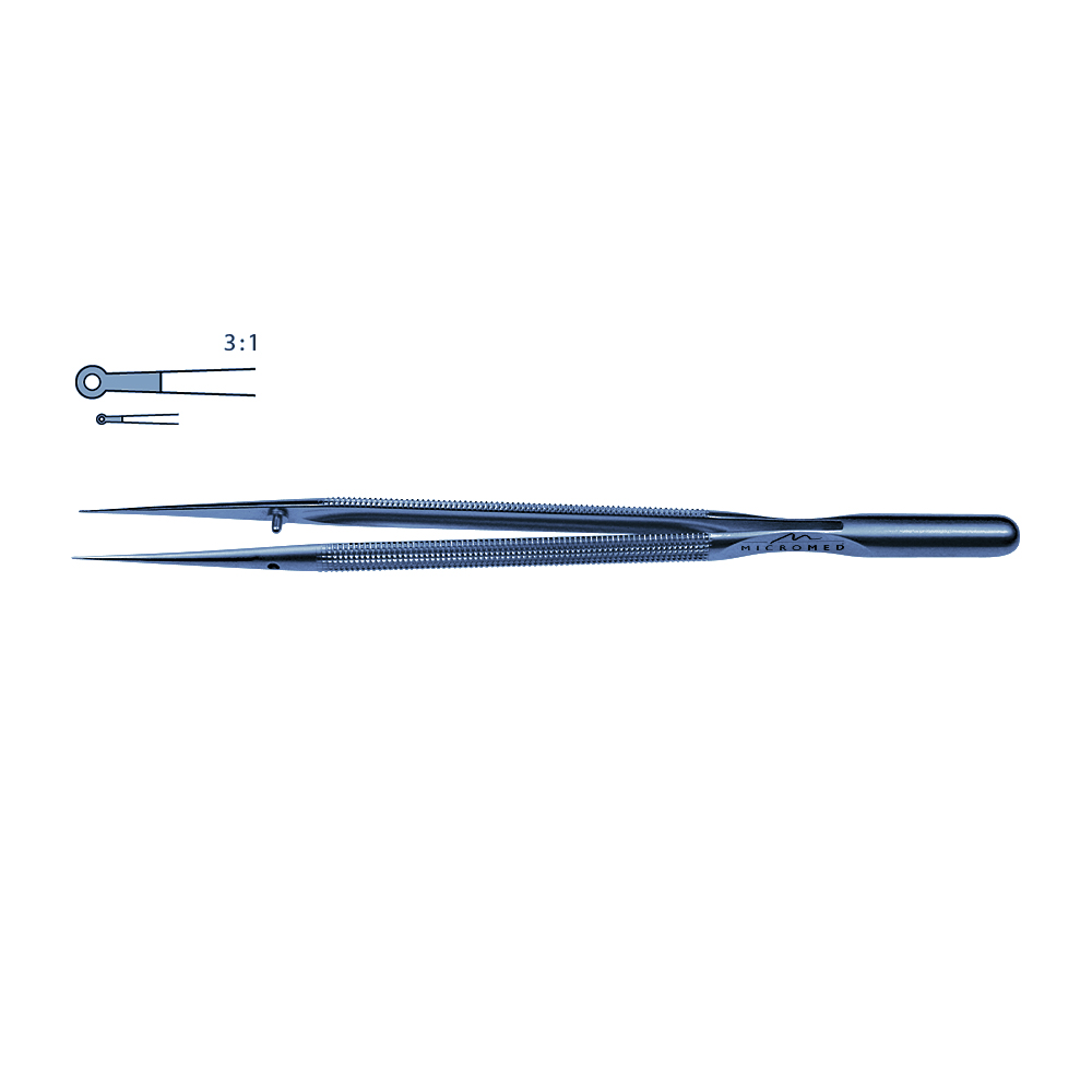 Micro-Forceps titanium straight L 210 mm tip diamond-coated with ring 1,0 x 0,5mm Round handle Ø 8 mm and counter balance