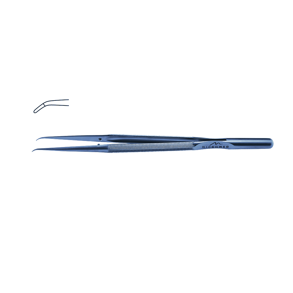 Micro-Forceps titanium angulated,L 180mm tip with plateau, diamond-coated 1,0 mm Round handle Ø 8 mm and counter balance