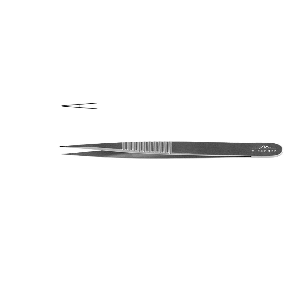 Micro-Forceps straight, length 135 mm tip with plateau, smooth 0,3 mm Flat Handle 9 mm