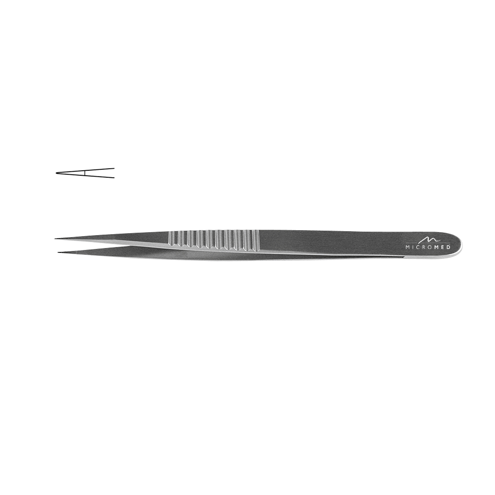 Micro-Forceps straight, length 180 mm tip with plateau, smooth 0,3 mm Flat Handle 9 mm