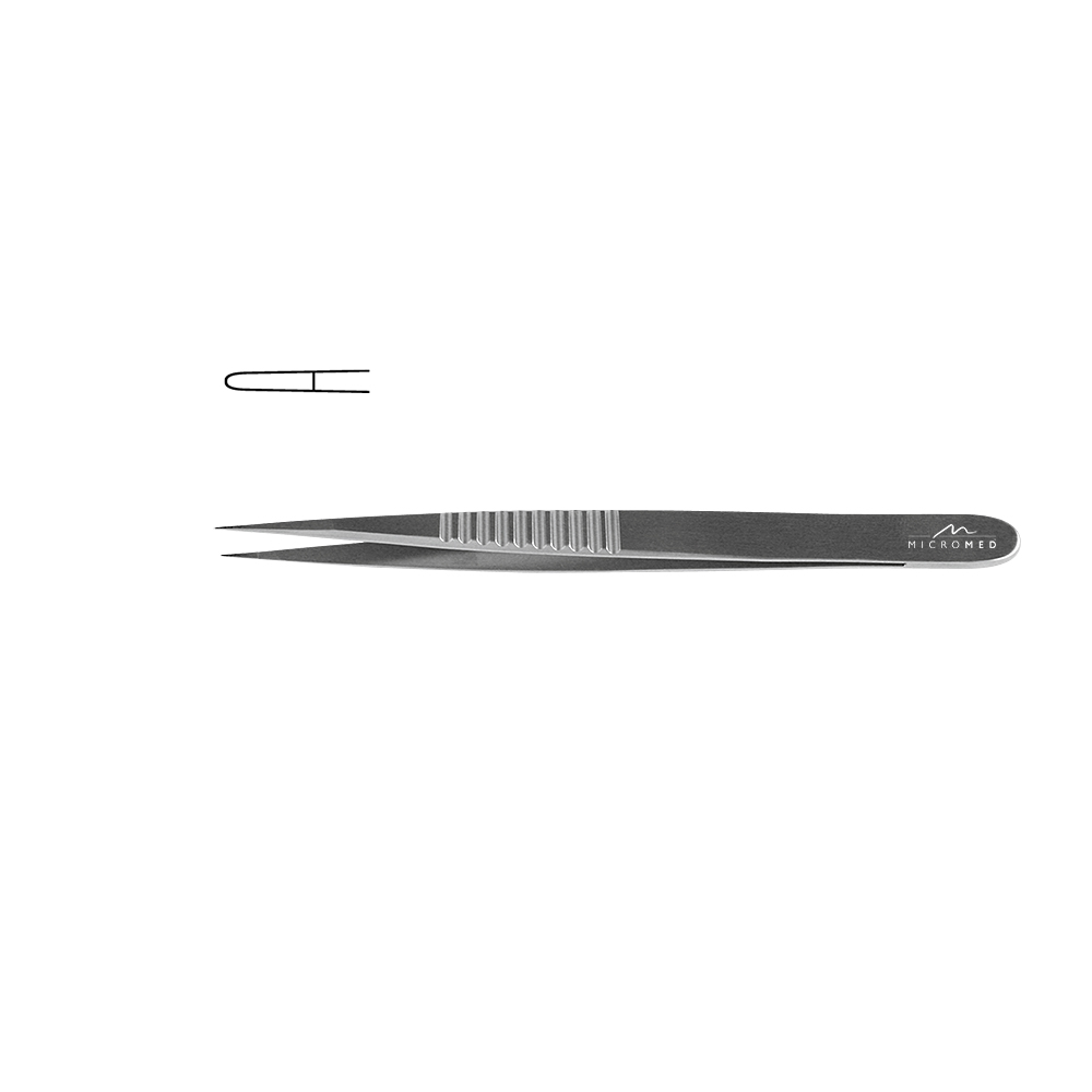 Micro-Forceps straight, length 135 mm tip smooth 1,3 mm, Flat Handle 9 mm with plateau 5mm length