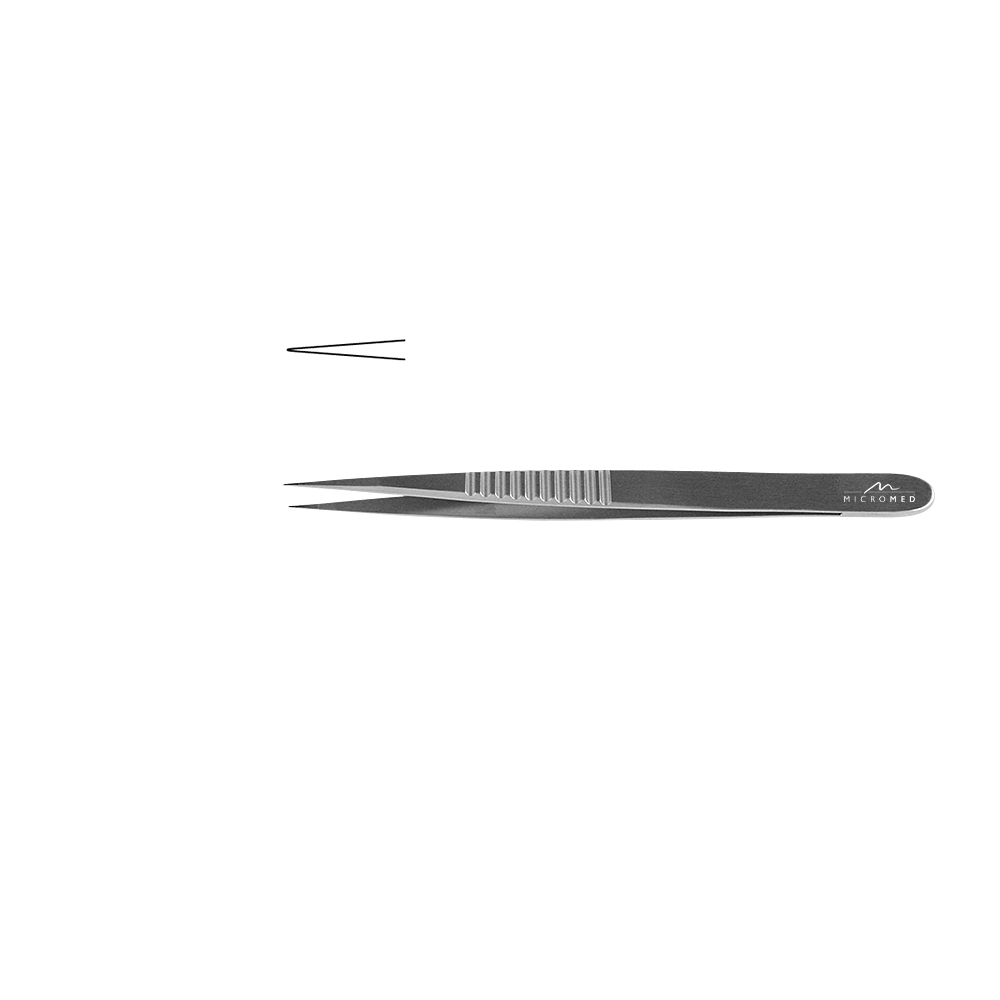 Micro-Forceps no. 5, straight, 110 mm tip smooth 0,3 mm, flat handle 9 mm 