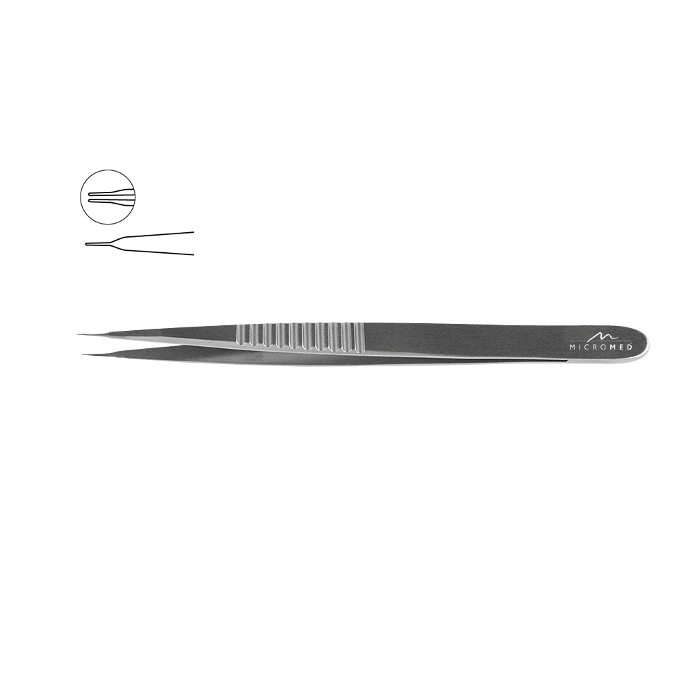 Dilator straight, length 180 mm, tip 0.3 x 8 mm, flat handle 9 mm, extra fine