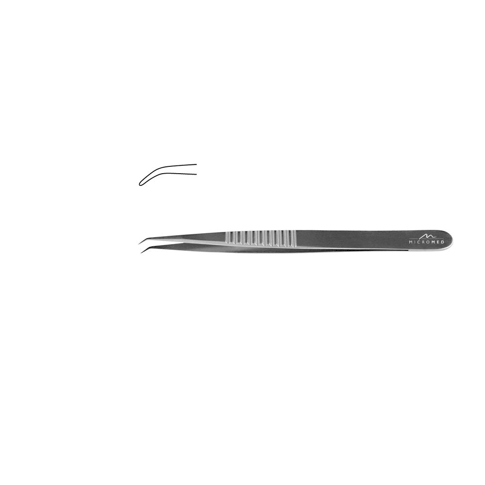 Micro-Forceps angulated, length 110 mm tip without plateau, smooth 0,6 mm Flat Handle 9 mm