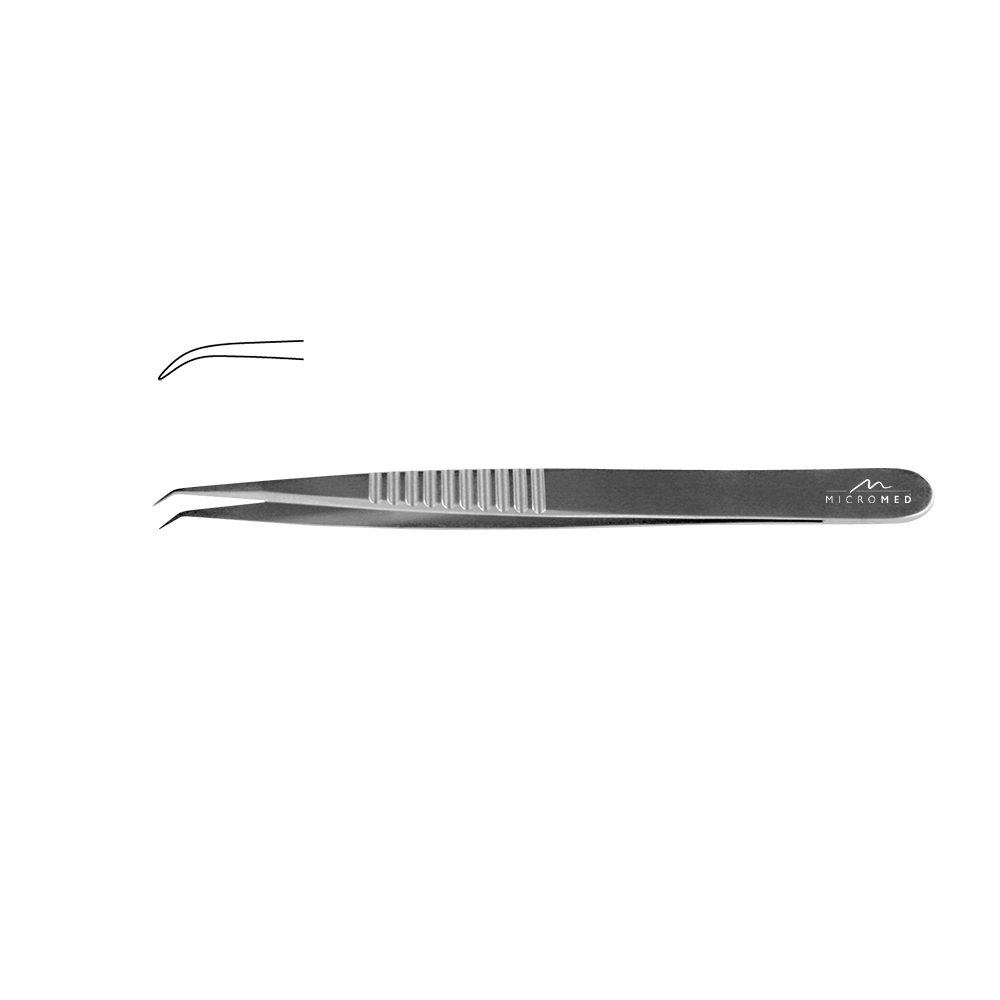 Micro-Forceps angulated, length 150 mm tip smooth 0,3 mm, Flat Handle 10 mm 