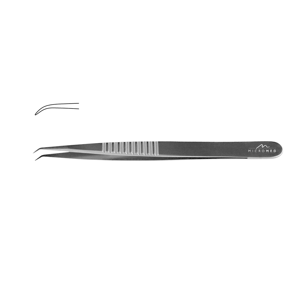 Micro-Forceps angulated, length 180 mm tip smooth 0,3 mm, Flat Handle 10 mm 