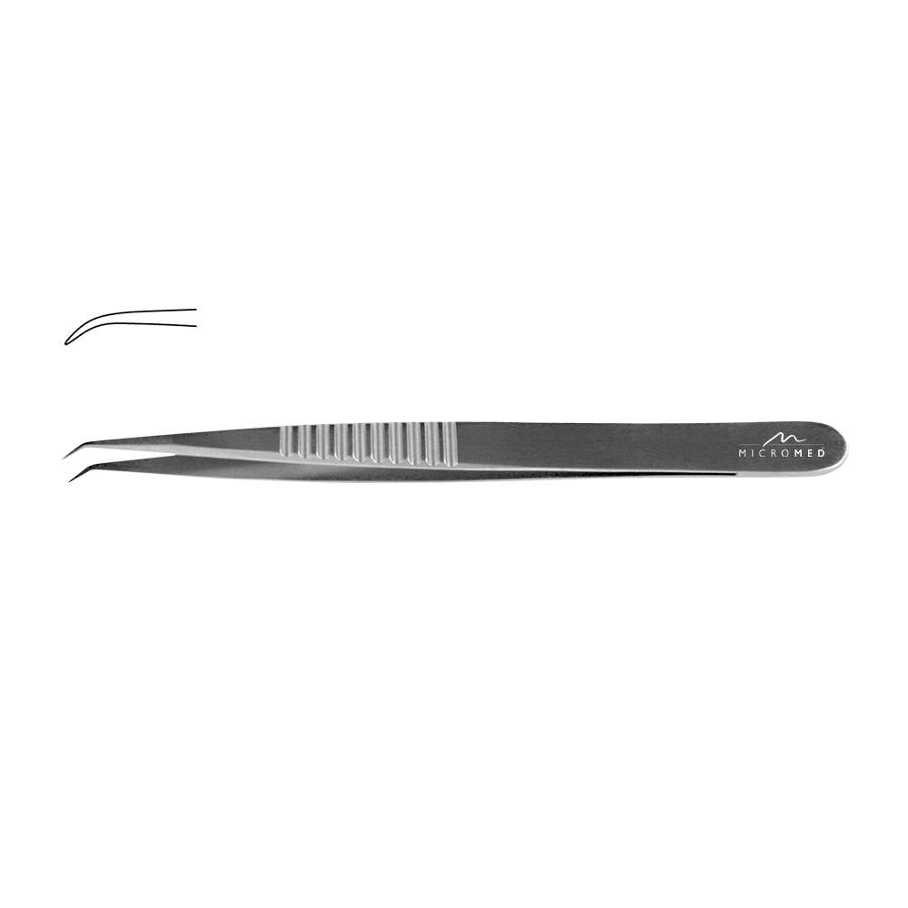 Micro-Forceps angulated, length 210 mm tip smooth 0,3 mm, Flat Handle 10 mm 