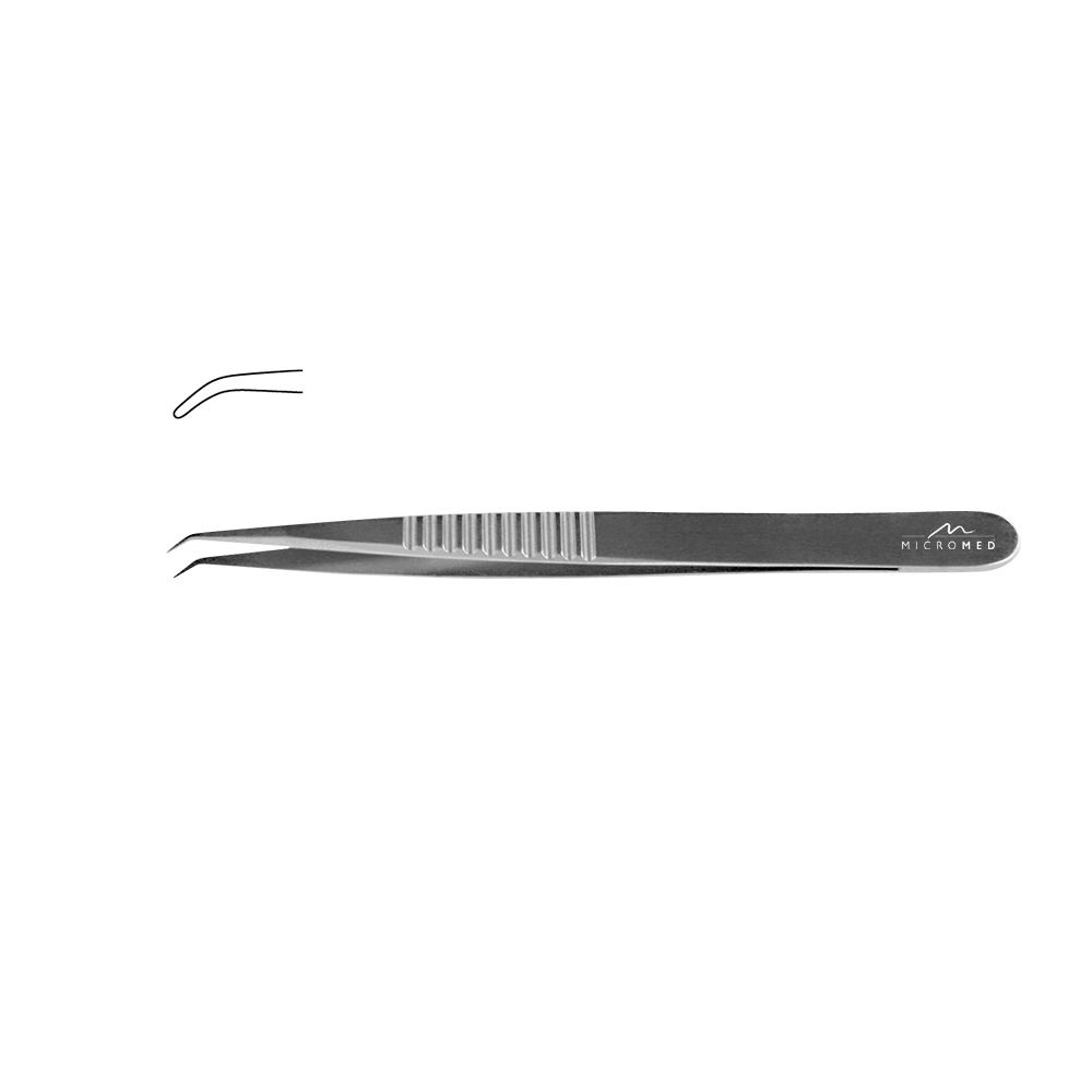 Micro-Forceps angulated, length 150 mm tip smooth 0,8 mm, Flat Handle 10 mm 