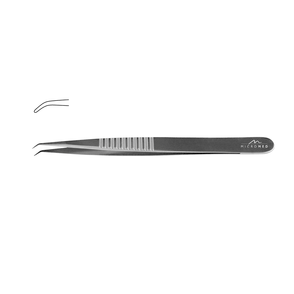 Micro-Forceps angulated, length 180 mm tip smooth 0,8 mm, Flat Handle 10 mm 