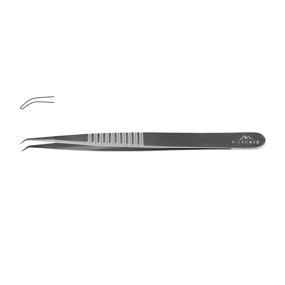 Micro-Forceps angulated, length 210 mm tip smooth 0,8 mm, Flat Handle 10 mm 