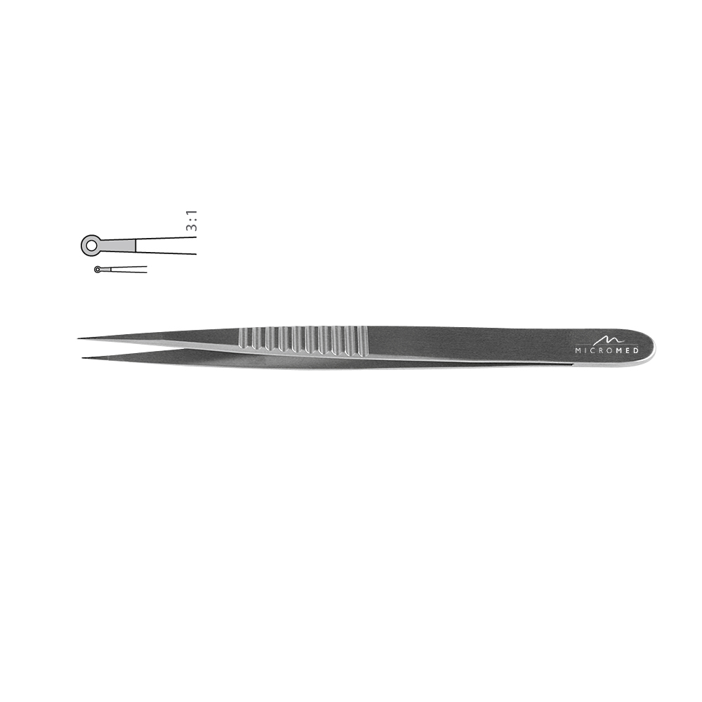 Micro-Forceps straight, length 180 mm tip with ring 1,0 x 0,5mm Flat handle 10 mm