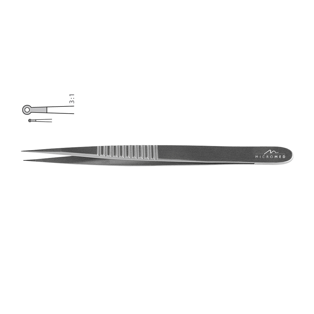 Micro-Forceps straight, length 210 mm tip with ring 1,0 x 0,5mm Flat handle 10 mm