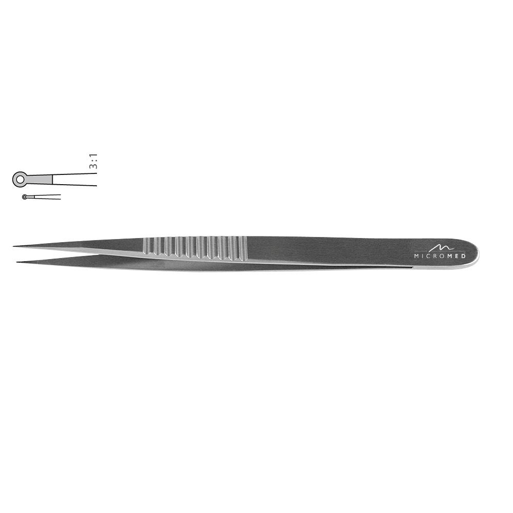 Micro-Forceps straight, length 230 mm tip with ring 1,0 x 0,5mm Flat handle 10 mm