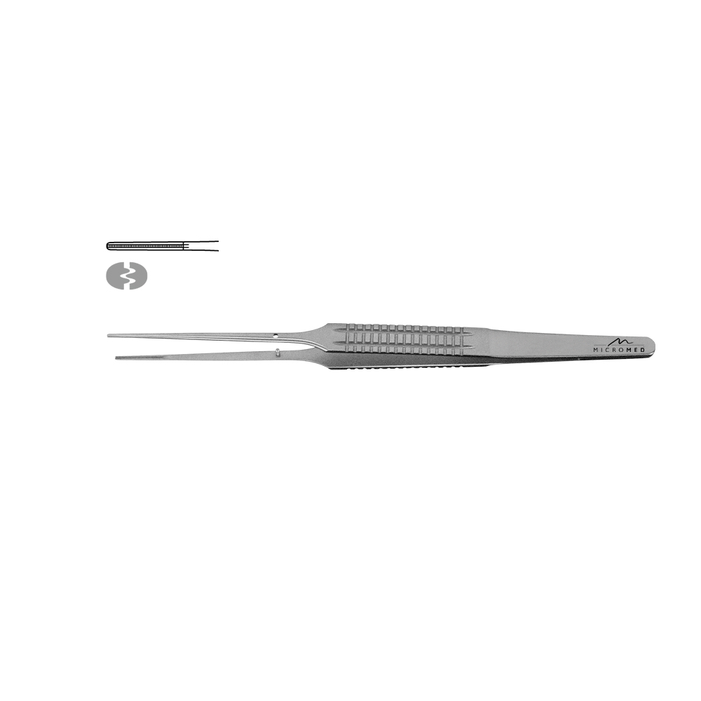 Micro-Forceps straight, length 150 mm tip 1,1 mm atraumatic, Flat handle 10 mm 