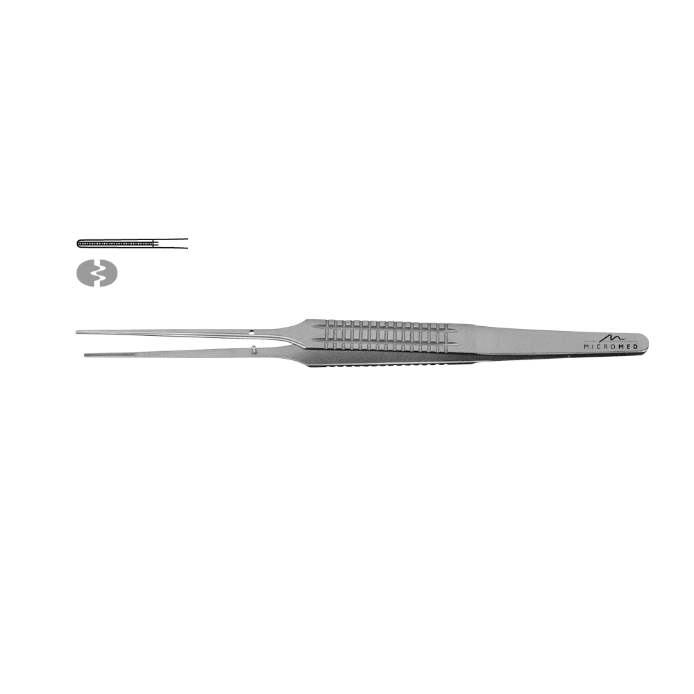 Micro-Forceps straight, length 180 mm tip 1,1 mm atraumatic, Flat handle 10 mm 