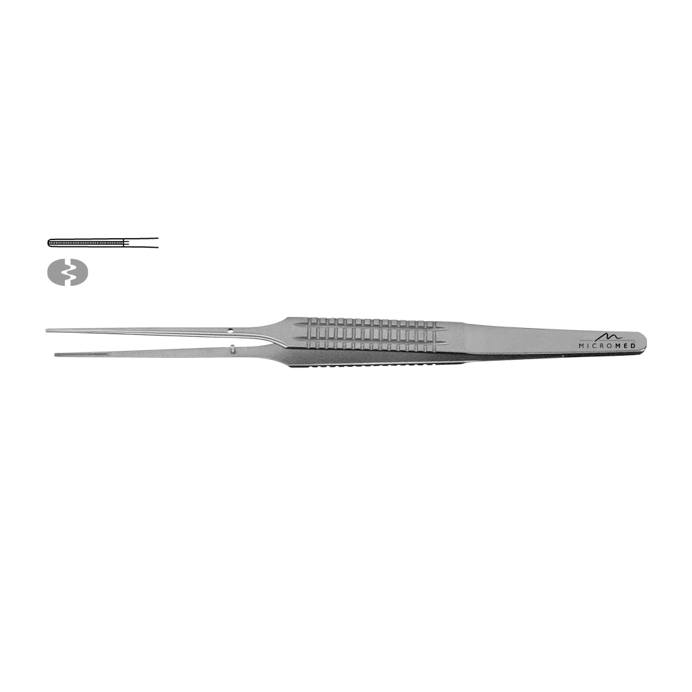 Micro-Forceps straight, length 210 mm tip 1,1 mm atraumatic, Flat handle 10 mm 