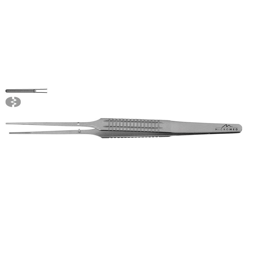 Micro-Forceps straight, length 230 mm tip 1,1 mm atraumatic, Flat handle 10 mm 