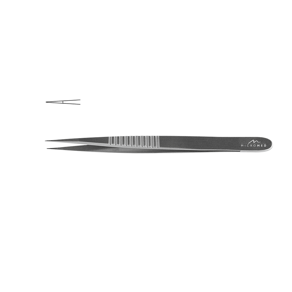 Micro-Forceps straight, length 150 mm tip with plateau, diamond-coated 0,18 mm Flat Handle 9 mm