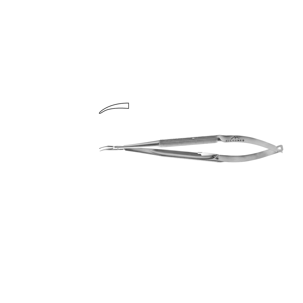 Needleholder curved with lock, jaws 0,4 mm, Round handle, Ø 7 mm length 120 mm