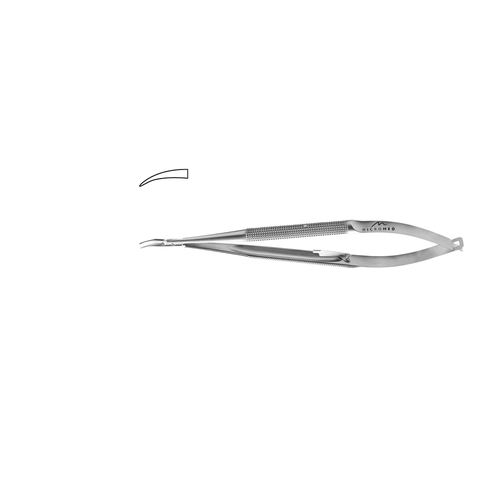 Needle Holder curved with lock, jaws 0,2 mm, Round handle, Ø 8 mm length 130 mm