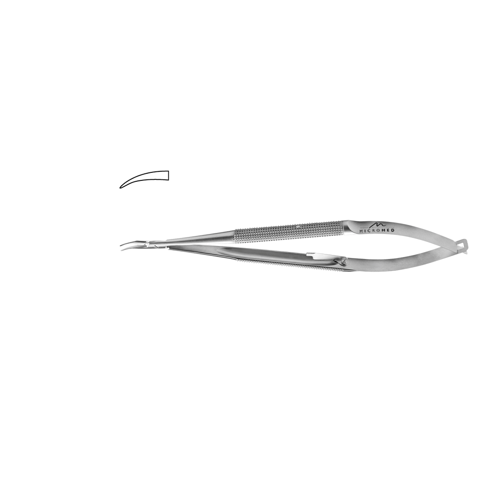 Needle Holder curved with lock, jaws 0,2 mm, Round handle, Ø 8 mm length 140 mm