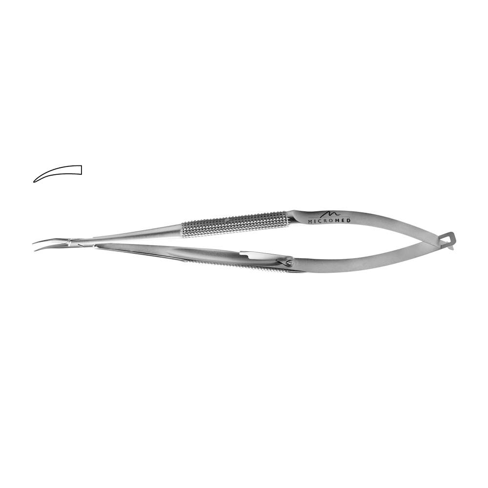 Needle Holder curved with lock, jaws 0,4 mm, Round handle, Ø 8 mm length 210 mm