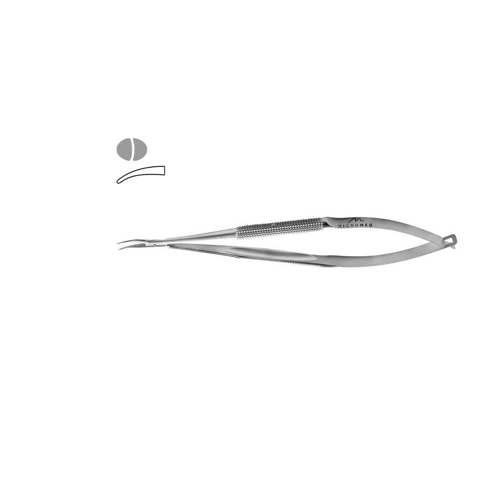 Needle Holder curved, concave-convex right hand, lenght 140 mm, Round Handle Ø 8 mm, tip 0,6 mm,