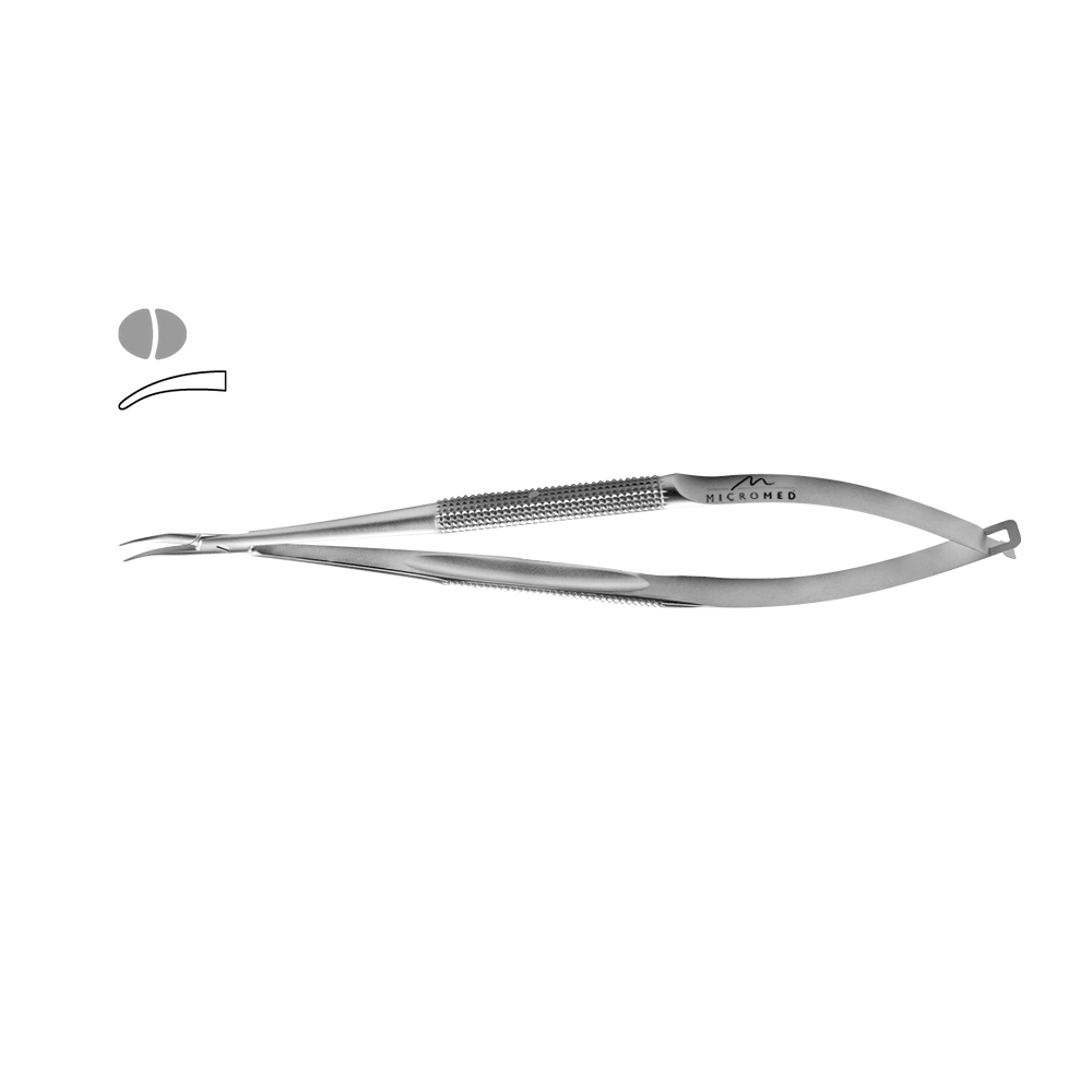 Needle Holder curved, concave-convex right hand, lenght 180 mm, Round Handle Ø 8 mm, tip 0,6 mm,